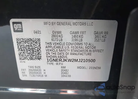 2021 Chevrolet Traverse Fwd Rs from USA, damaged, VIN 1GNERJKW2MJ210500